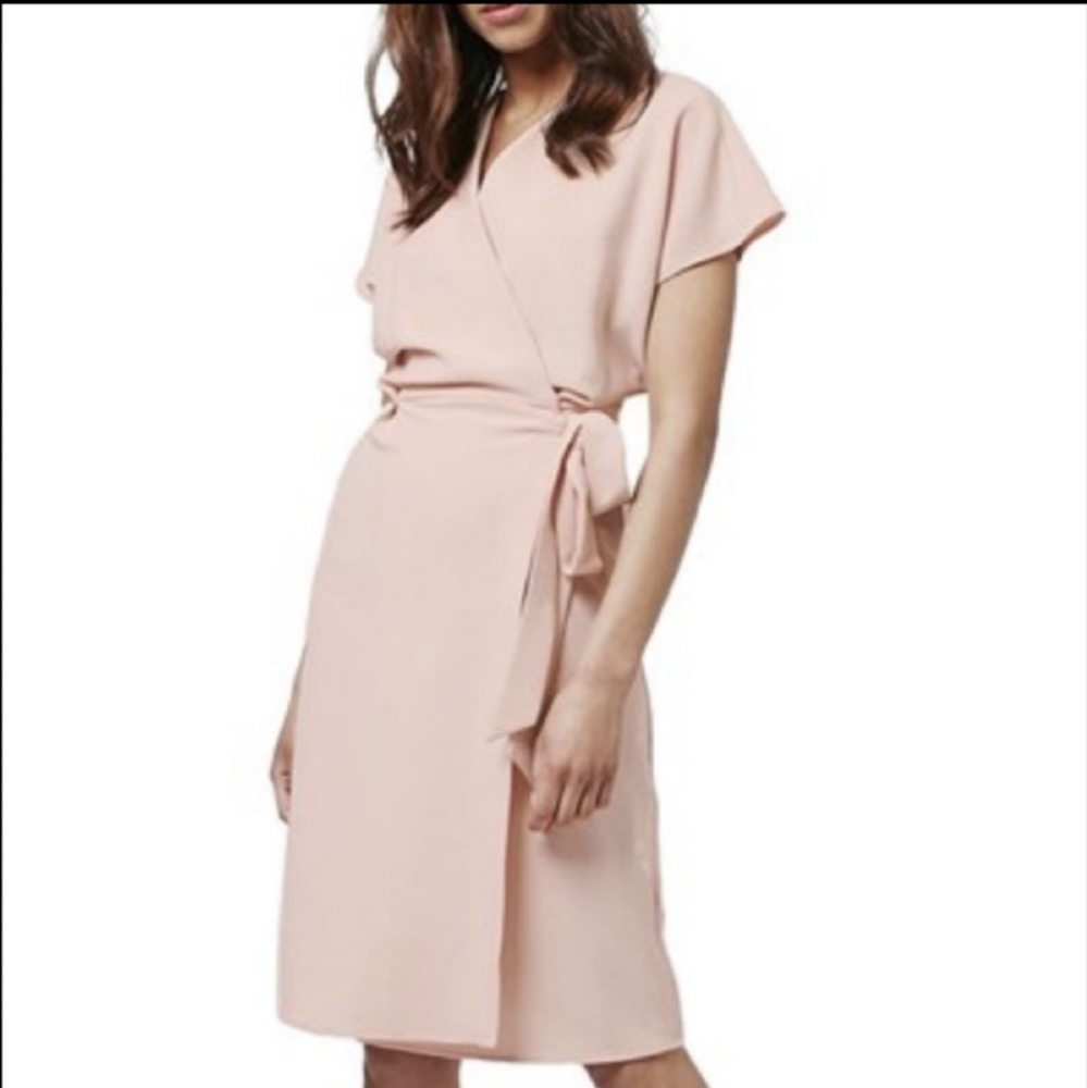 TOPSHOP Nude Wrap Midi Dress
